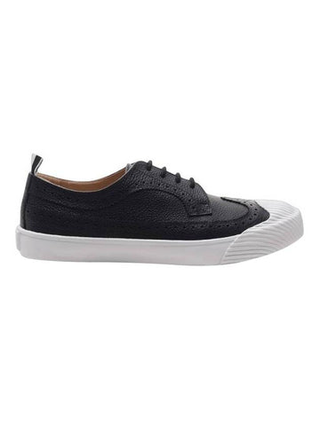 Long Wing Brogue Pebbled Calfskin Low Top Sneakers Black - THOM BROWNE - BALAAN 1