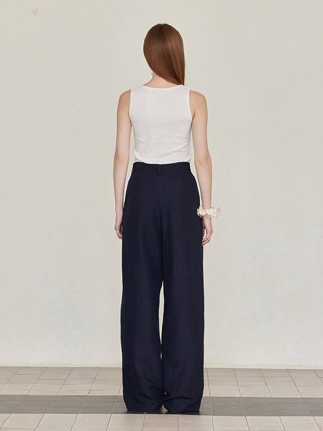 Wide Pin Tuck Linen Slacks Navy - LESEIZIEME - BALAAN 8