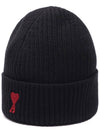 Heart Logo Wool Beanie Black - AMI - BALAAN 4