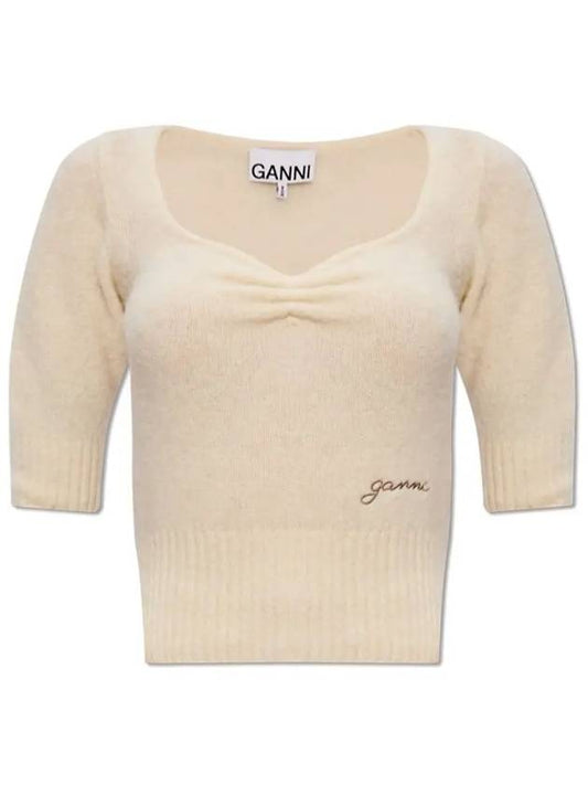 Logo Knit Top Ivory - GANNI - BALAAN 2