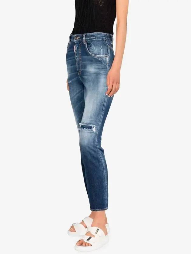 Diss Detail High Waist Cropped Twiggy Jeans Blue - DSQUARED2 - BALAAN 4