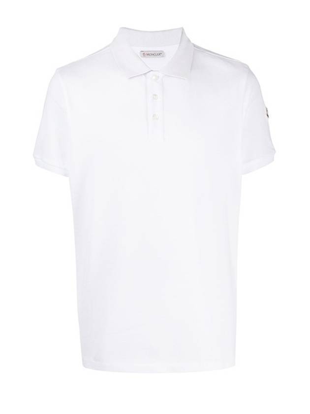 Men's Arm Logo Short Sleeve PK Shirt Optical White - MONCLER - BALAAN.