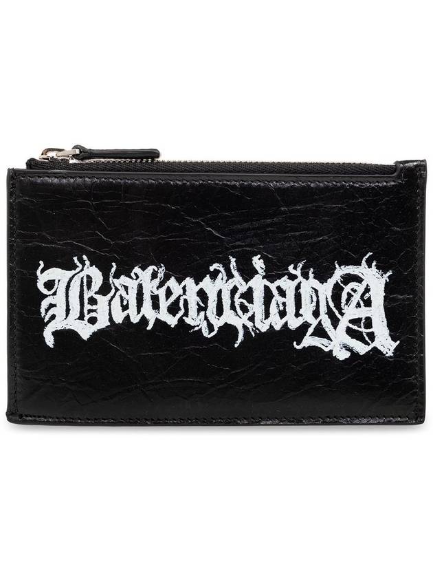 Logo Print Neck Strap Leather Card Wallet Black - BALENCIAGA - BALAAN 2