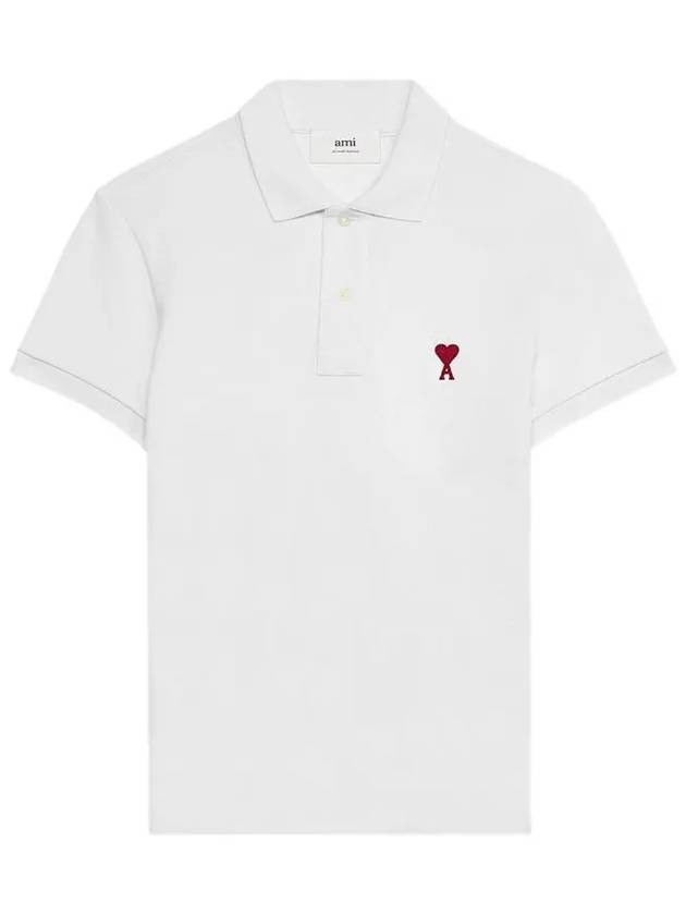 Heart Logo Polo Shirt White - AMI - BALAAN 2