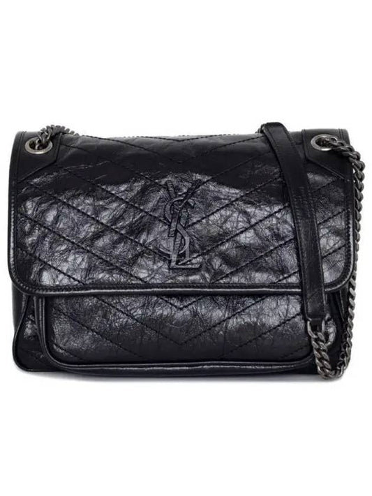 Nikki Medium Krinkle Vintage Leather Shoulder Bag Black - SAINT LAURENT - BALAAN 2