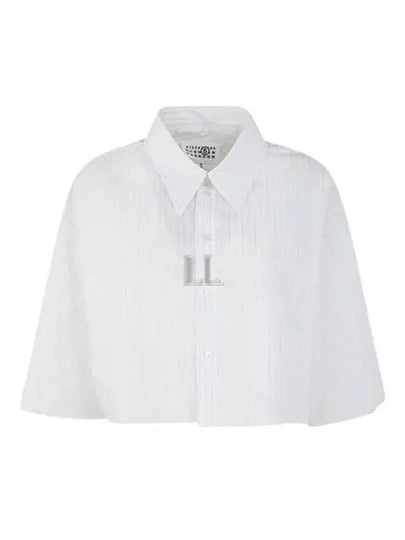 Pinstripe Poplin Cropped Cotton Short Sleeve Shirt White - MAISON MARGIELA - BALAAN 2