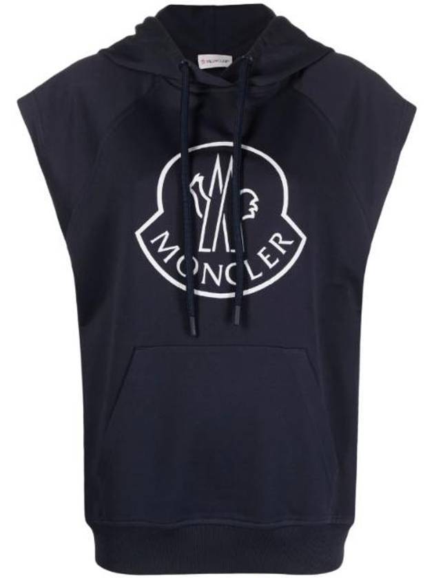 Logo Print Sleeveless Cotton Hoodie Navy - MONCLER - BALAAN 1