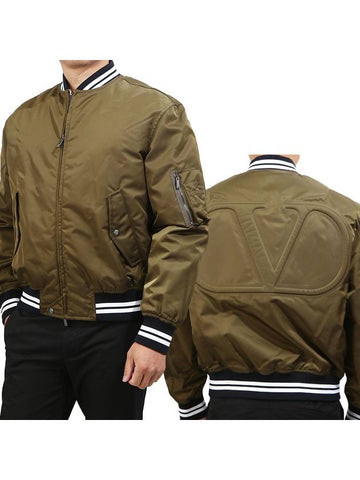 Back V logo Signature Bomber Jacket Khaki - VALENTINO - BALAAN 1