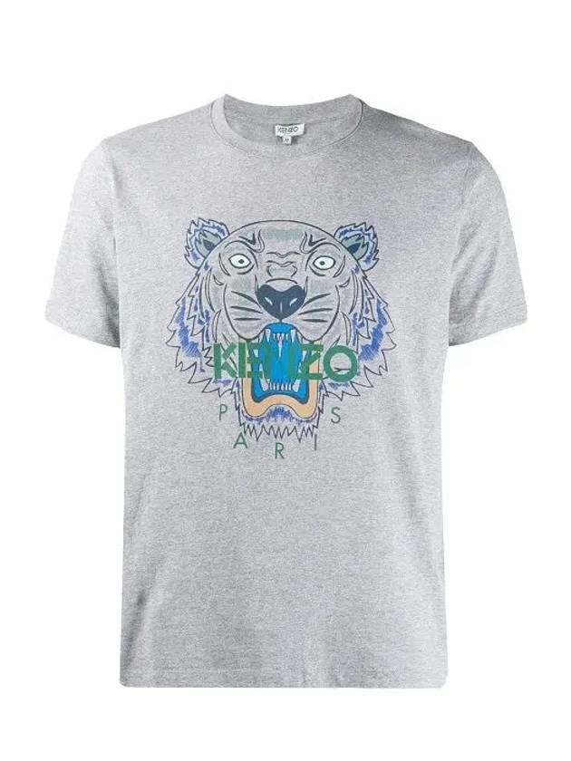 Tiger Embroidered Logo Cotton Short Sleeve T-Shirt Grey - KENZO - BALAAN 3