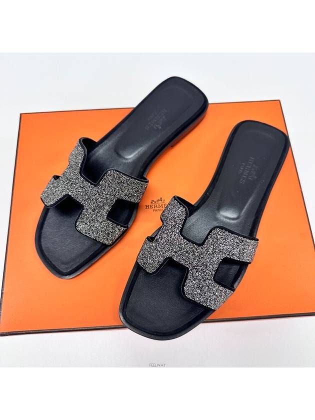 Glitter Oran Sandals Slippers Black - HERMES - BALAAN 2