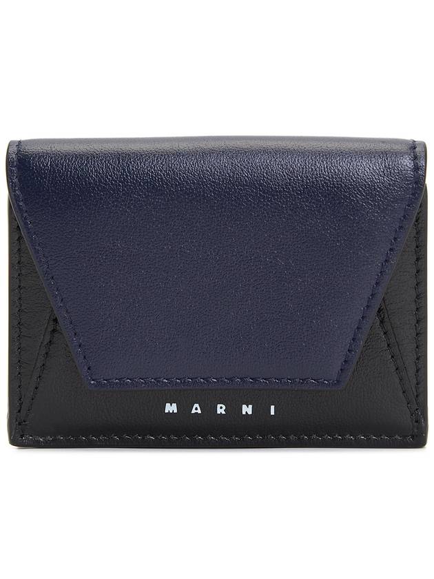 Men's Compact Tri-Fold Leather Half Wallet Black - MARNI - BALAAN 2