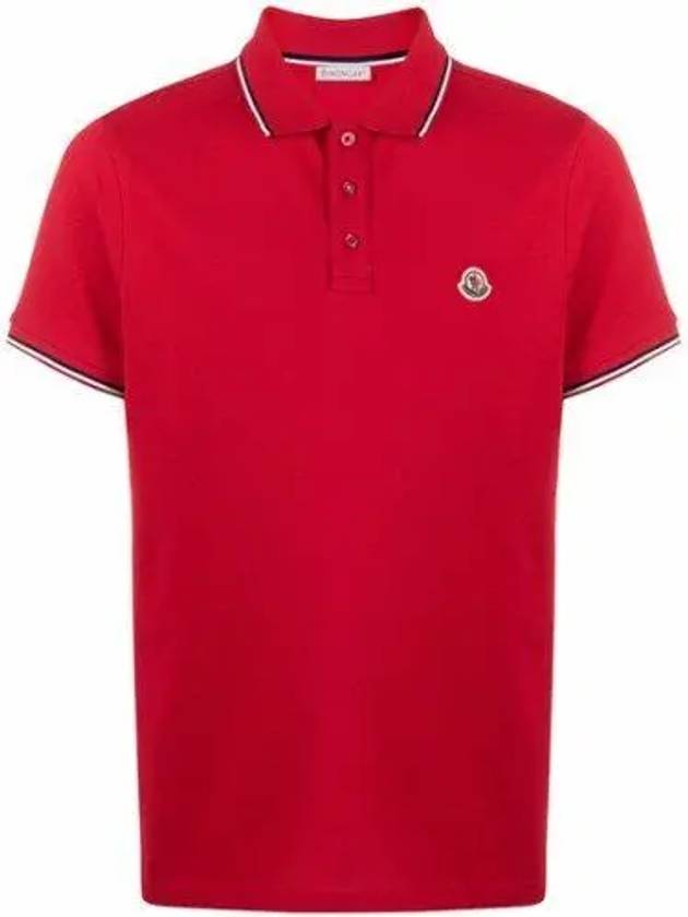 Stripe Trimming Logo Short Sleeve Polo Shirt Red - MONCLER - BALAAN.