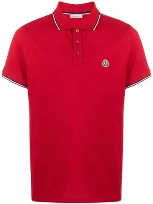 Stripe Trimming Logo Short Sleeve Polo Shirt Red - MONCLER - BALAAN 2