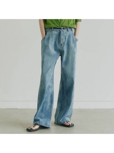 Crease Washed Wide Denim Pants Blue - NOIRER - BALAAN 1