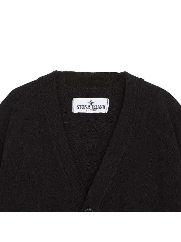 Kids Wappen Patch V-Neck Knit Cardigan Black - STONE ISLAND - BALAAN 4