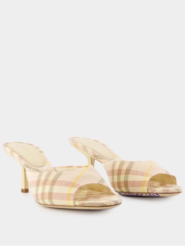 Mews Checked Linen Blend Low Kitten Heel Mule Teacup - BURBERRY - BALAAN 3