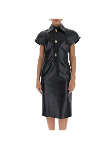 Women's Leather Shirt Long Dress Black - BOTTEGA VENETA - BALAAN.