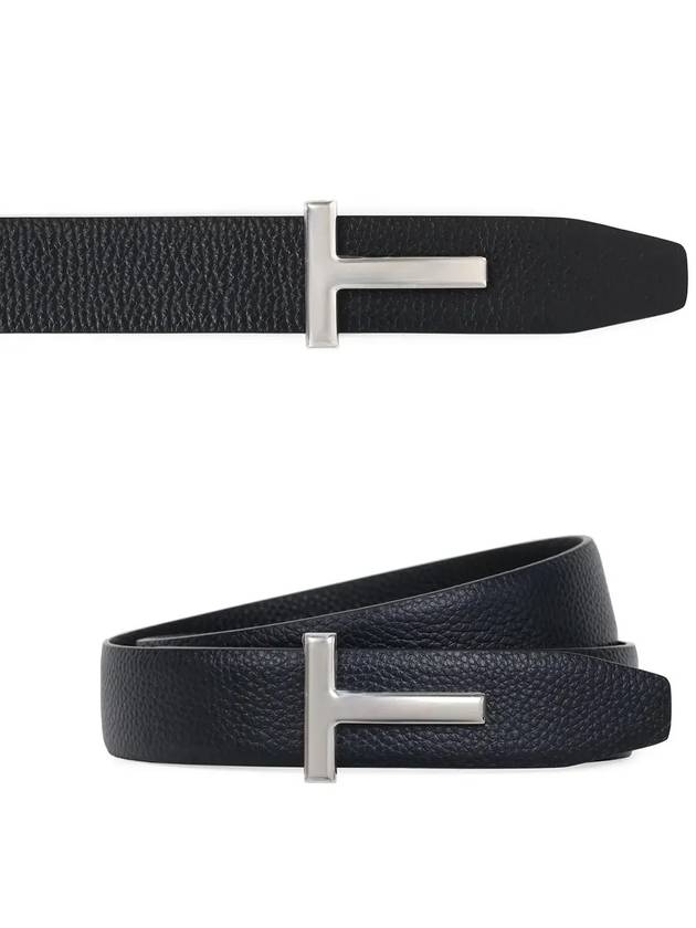 Silver Hardware T Logo Reversible Leather Belt Dark Navy - TOM FORD - BALAAN 4