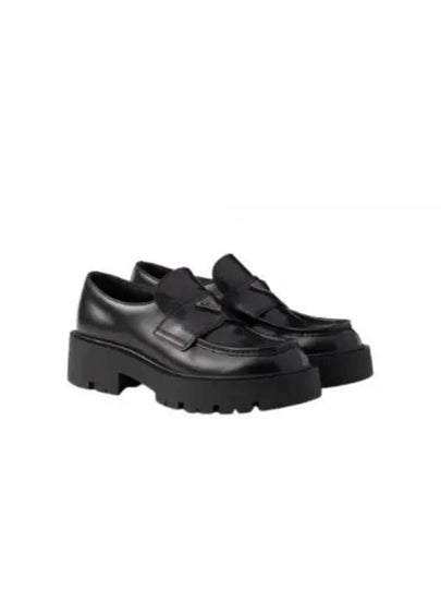 Triangle Logo Brushed Leather Loafers Black - PRADA - BALAAN 2