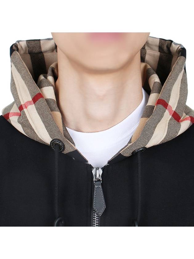 Check Hood Cotton Zip Up Hoodie Black Archive Beige - BURBERRY - BALAAN 7