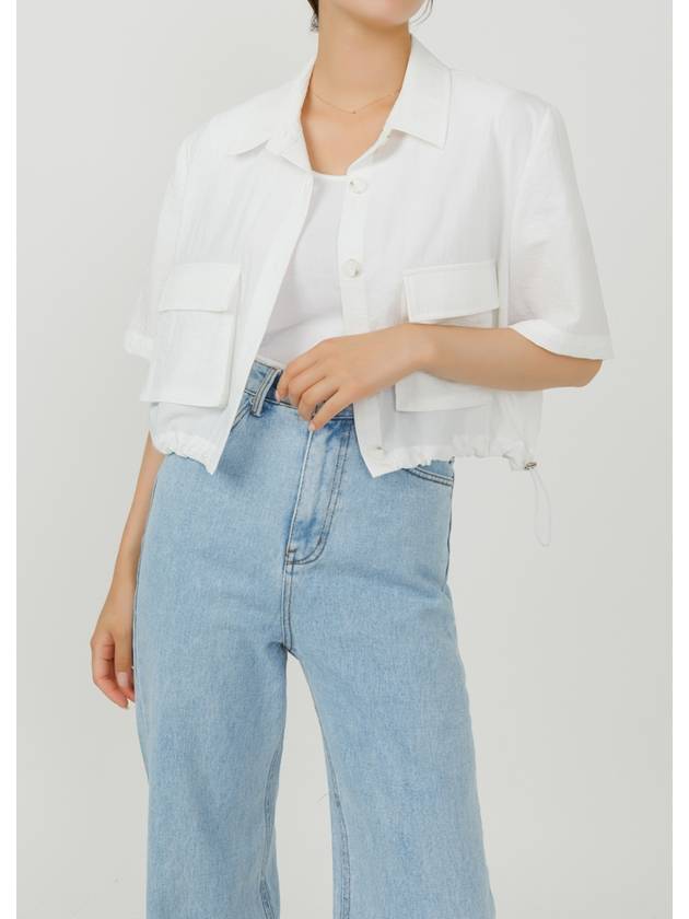 Colin Casual Big Pocket String Crop Short Sleeve Shirt Jacket White COLIN56WH - RAMUSTUDIO - BALAAN 2