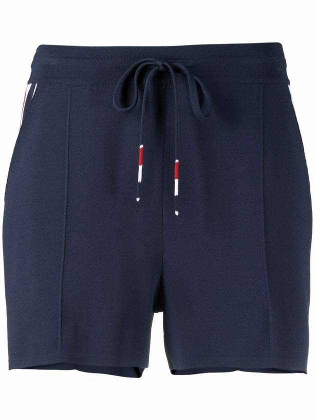 Stretch Viscose Intarsia Side Stripe Pintuck Shorts Navy - THOM BROWNE - BALAAN 1