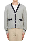 Contrast Trim Knit Cardigan Grey - THOM BROWNE - BALAAN 2