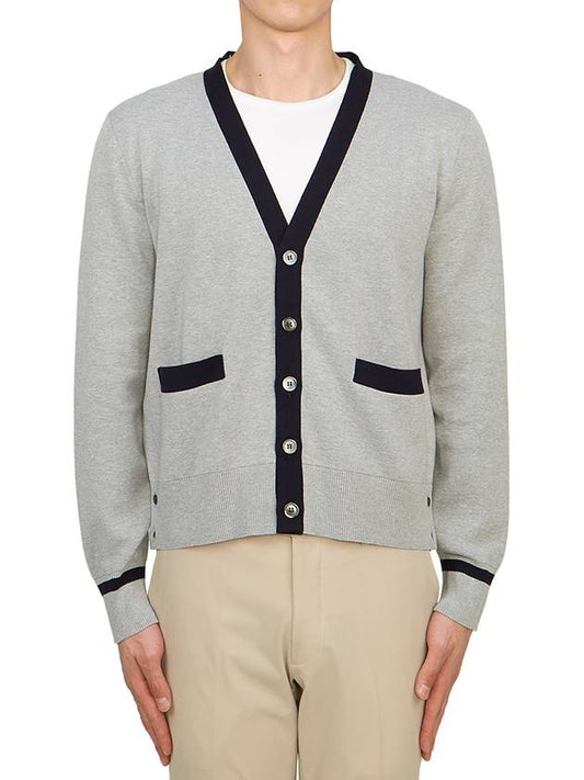 Contrast Trim Knit Cardigan Grey - THOM BROWNE - BALAAN 2