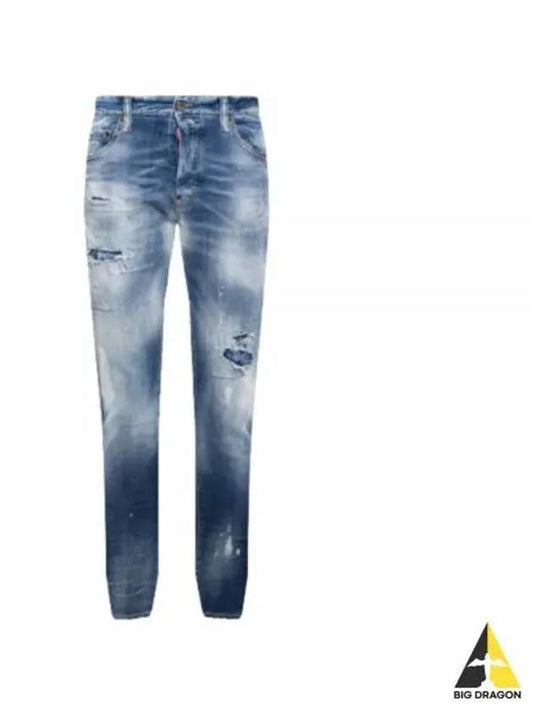 distressed washed slim jeans blue - DSQUARED2 - BALAAN.