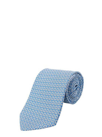 Interwoven Gancini Print Silk Tie Light Blue - SALVATORE FERRAGAMO - BALAAN 1