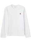 Chain Stitch Heart Logo Long Sleeve T-Shirt White - AMI - BALAAN 2