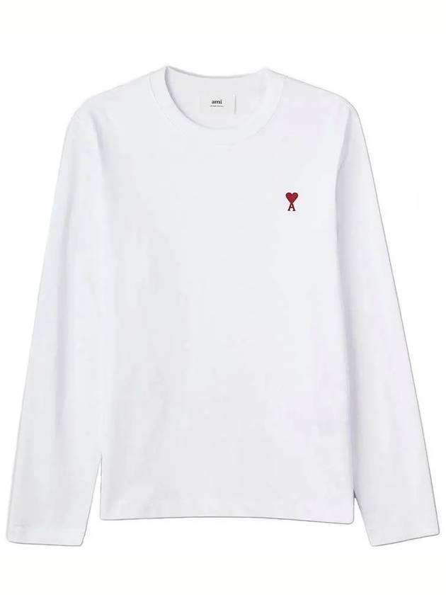 Chain Stitch Heart Logo Long Sleeve T-Shirt White - AMI - BALAAN 2