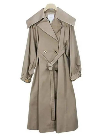 Women's Lapel Collar Belt Cotton Double Coat Beige - PATOU - BALAAN 2