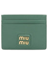 Metal Logo Madaras Leather Card Holder Sage Green - MIU MIU - BALAAN 1