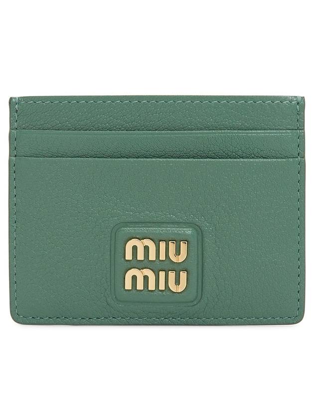 Metal Logo Madaras Leather Card Holder Sage Green - MIU MIU - BALAAN 1