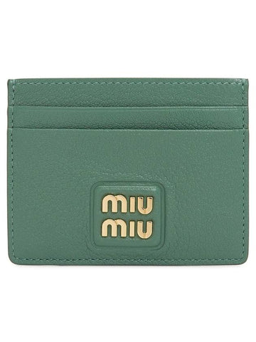 Metal Logo Madaras Leather Card Holder Sage Green - MIU MIU - BALAAN 1