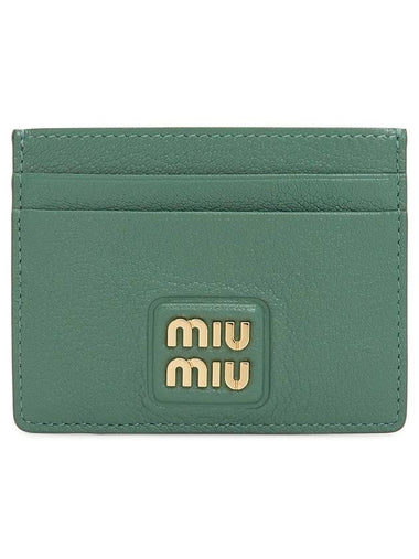 Metal Logo Madaras Leather Card Holder Sage Green - MIU MIU - BALAAN 1