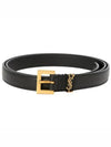 Cassandre Grained Leather Square Buckle Thin Belt Black - SAINT LAURENT - BALAAN 2