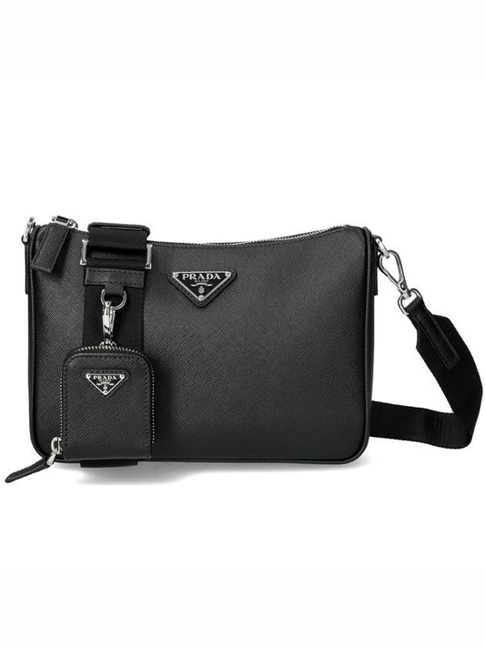 Triangle Logo Saffiano Leather Cross Bag Black - PRADA - BALAAN 2