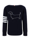 Cotton Hector Pointelle 4 Bar V Neck Cardigan Navy - THOM BROWNE - BALAAN 7