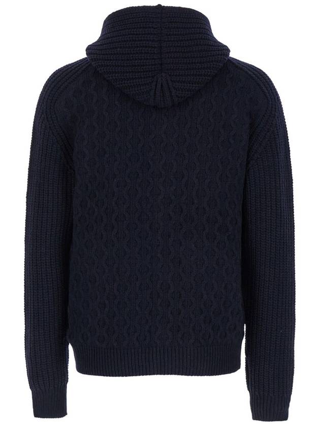 Blue Zip-Up Cardigan With Detachable Hood In Cable Knit Wool Man - TAGLIATORE - BALAAN 2