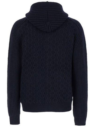 Blue Zip-Up Cardigan With Detachable Hood In Cable Knit Wool Man - TAGLIATORE - BALAAN 2