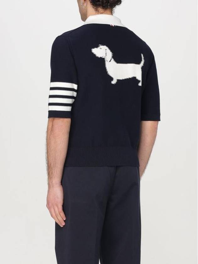 Cotton 4-Bar Relaxed Fit Hector Polo Shirt Navy - THOM BROWNE - BALAAN 4