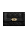 Boy  Flap Card Holder Grained Calfskin Gold Black - CHANEL - BALAAN 1