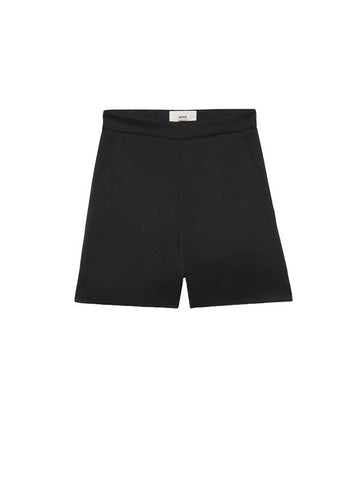 Bonded Mini Polyester Satin Shorts Black - AMI - BALAAN 1