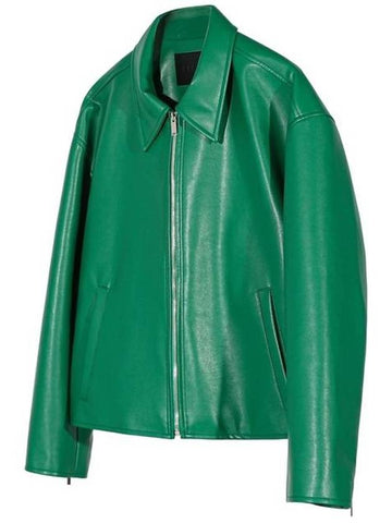 Single Leather Suede Jacket Green - C WEAR BY THE GENIUS - BALAAN 1