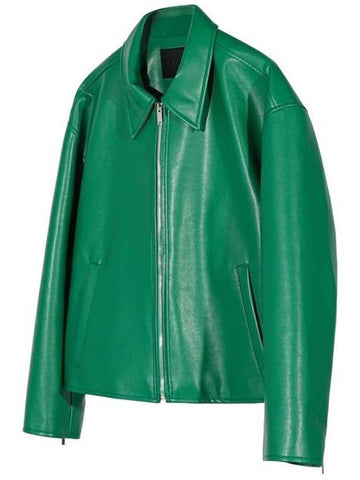 Single Leather Jacket Green - C WEAR BY THE GENIUS - BALAAN 1