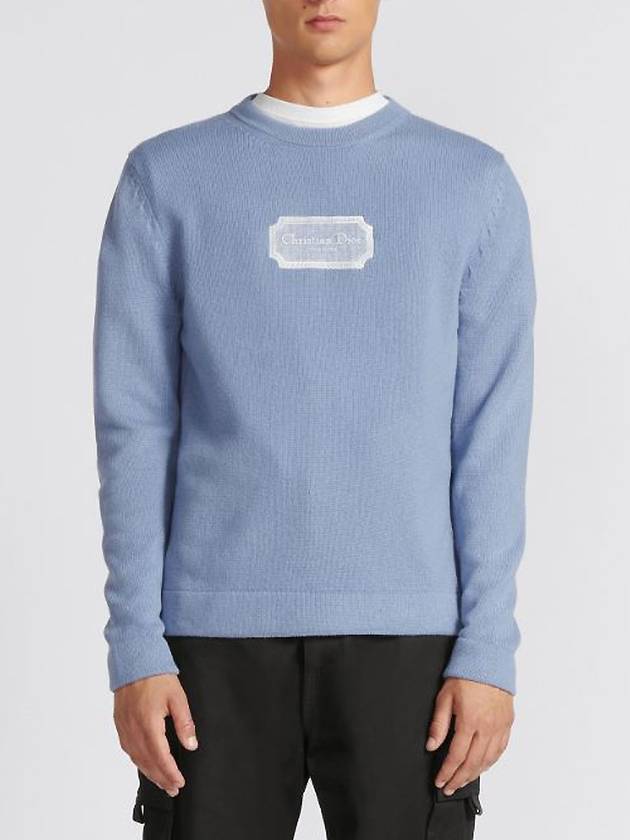 Couture Embroidered Cashmere Jersey Knit Top Blue - DIOR - BALAAN 6