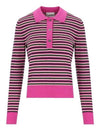 Striped Cashmere Polo Knit Top Fucsia - GANNI - BALAAN 1