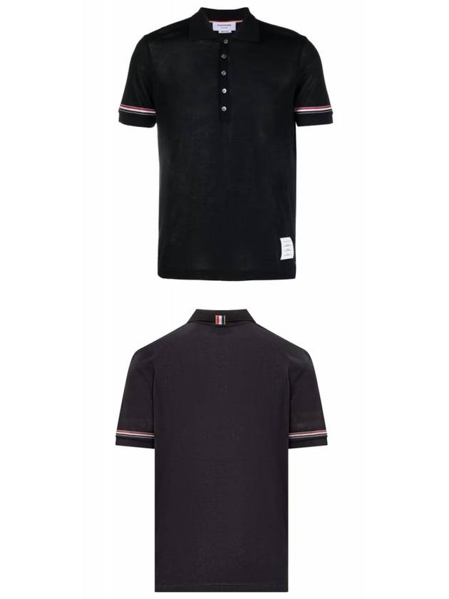 Lightweight Cotton Short Sleeve Polo Shirt Navy - THOM BROWNE - BALAAN 5